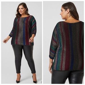 Striped Metallic Sweater Silver Lurex Shimmering Pullover
Stripes New Size US 2X